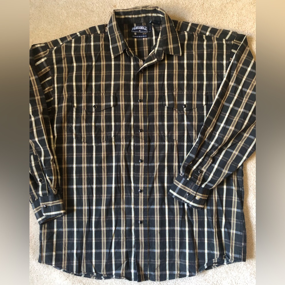 ✨PANHANDLE SLIM Western Snap Button Down Dress Shirt Size Large